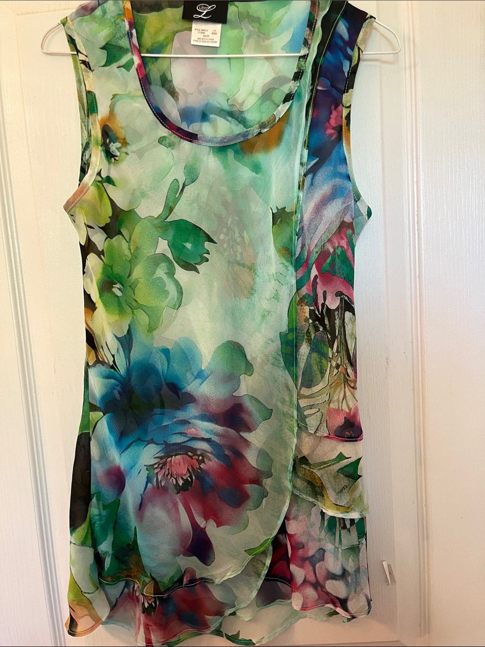Layered Floral Chiffon Sleeveless Tunic - Multicolor